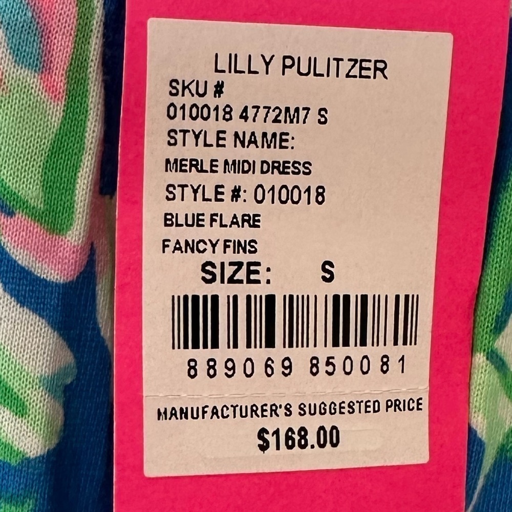 LILLY PULITZER Small Merle Midi dress Blue Flare Fancy Fins - Picture 15 of 15